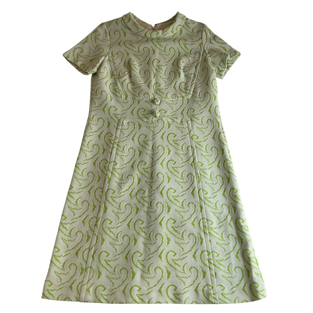 Vintage Handmade Mod Shift Dress Women S Lime Green White Swirl Psychedelic 60s